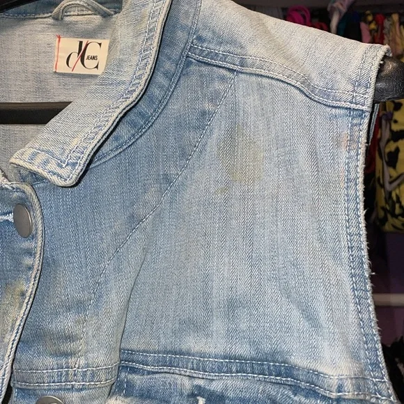 Vintage Denim Biker Cut vest Jean jacket vest aged look button up pockets nosize - Picture 11 of 15